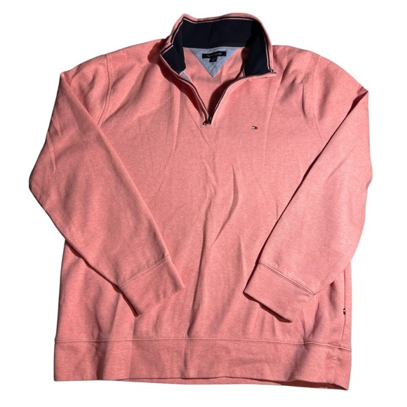 Tommy Hilfiger Quarter Zip Sweater XXL Big and Tall Pink Cotton Lightweight Long - Picture 2 of 10